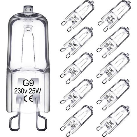 Paquete de 10 bombillas halógenas G9, 25 W, 230 V, regulables, 43 mm (1/3)