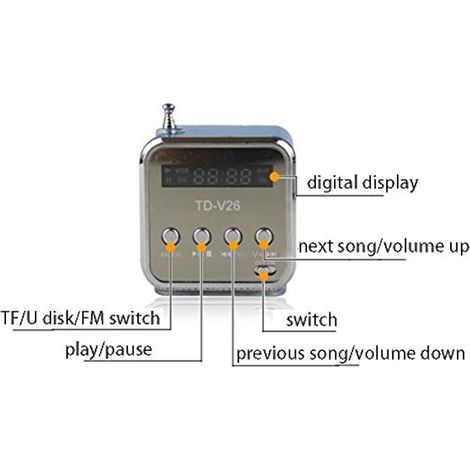 Radio FM numérique, mini enceinte portable sans fil, lecteur MP3 pour la pêche, les voyages, le camping et le vélo, avec port USB/emplacement pour carte TF/interface 3,5 mm (argent) (1/3)