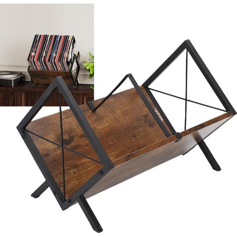 Étagère de rangement pour disques vinyles, albums et magazines, en bois massif et fer. (1/5)