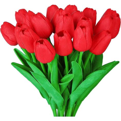 10 atemberaubende, realistisch wirkende künstliche Tulpensträuße aus PU-Kunststoff mit Stiel – gelb-red (1/5)