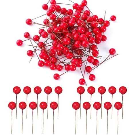 Künstliche Ilexbeeren, 100 Stück, Miniaturgröße (0,394 Zoll) mit Drahtstielen, Rote Weihnachtsbeeren für Kränze, Bastelarbeiten, Innen- und Dekorationszwecke (1/4)