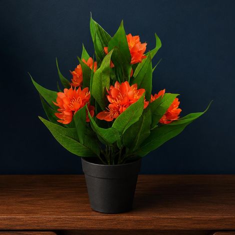 18cm Artificial Freesia Plant Orange Flowering Premium (1/5)