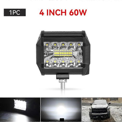 Barre lumineuse de travail LED 4" ou 7" (10 ou 18 cm) 144 W/120 W, faisceaux combinés spot et large, pour voiture, tracteur, bateau, camion tout-terrain, SUV, quad, éclairage de réparation automobile (1/5)