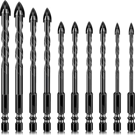 Set of 10 multi-purpose tungsten carbide drill bits for tiles, glass, porcelain, concrete, brick walls and glass (5 to 12 mm) (1/5)