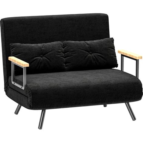 Canapé convertible 2 places 4 en 1, canapé-lit avec dossier réglable sur 5 niveaux, 2 coussins, 102 x 73 x 81 cm, noir (1/5)