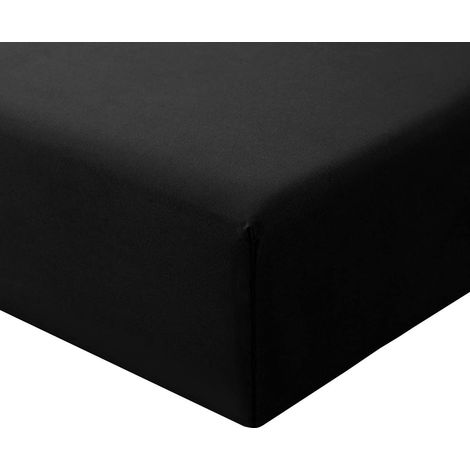 Drap Housse 180x200cm Noir - Drap Housse 180x200cm Bonnet 30cm Matelas en Microfibre 2 Personnes, Très Doux et Respirant avec Élastique Tout Autour (1/5)