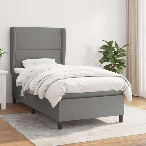 Cama box spring con colchón tela gris oscuro 90x190 cm (1/5)