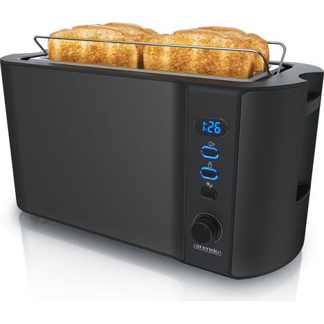 Arendo Langschlitz 4 Scheiben Toaster Frukost, mit Display, Defrost Funktion, Wärmeisolierendes Doppelwandgehäuse, Schwarz