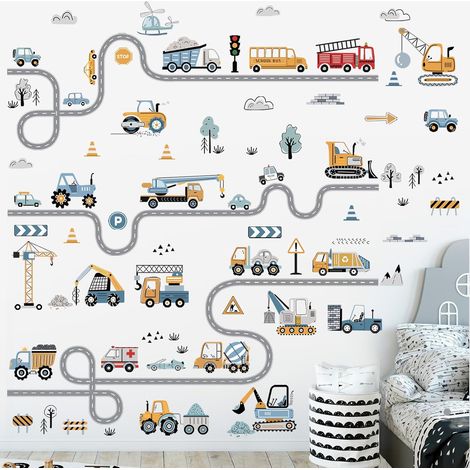 Stickers Muraux Voitures Transport Autocollant Mural Construction Tracteur Véhicules Routier Décoration Murale Chambre Garçon Salle de Jeux (1/4)