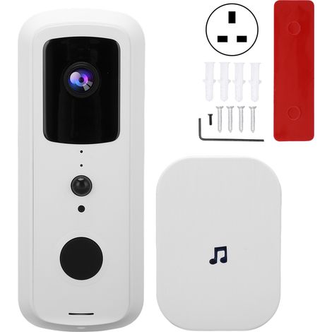 Sonnette vidéo sans fil WIFI intelligente 1080P, interphone à contrôle à distance via APP, vision nocturne, blanc, prise UK 90-260V (1/5)