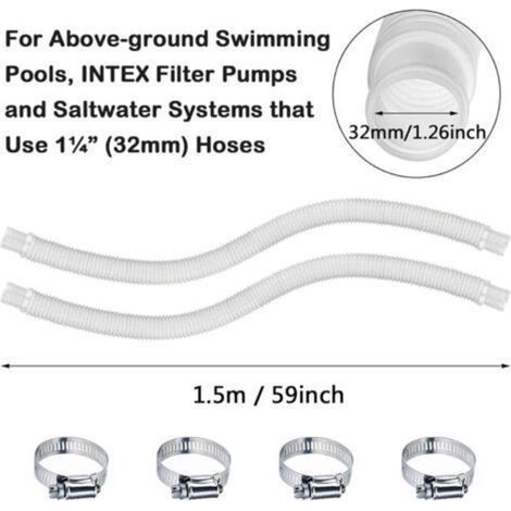 2-teiliger Poolschlauch, Ersatz-Poolschlauch, Filterpumpe mit 4 Metallklemmen, Ersatzschläuche für Aufstellpools (1,5 m) (1/3)