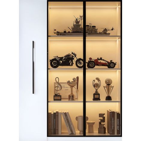 Vitrine Blanc en MDF et verre, Avec Éclairage LED et Étagères Réglables, 110,5 x 35 x 160cm - pour bureau, salon (1/5)