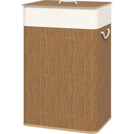 Cesta de ropa de bambú con tapa, 72 L, recolector de ropa con asas de bambú, bolsa de ropa extraíble marrón
