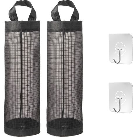 Lot de 2 porte-sacs en plastique, à suspendre, en maille respirante, avec crochet, convient pour la cuisine, la salle de bain, la chambre à coucher, etc. (Noir) (1/5)