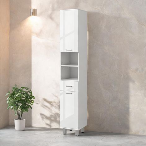Colonne de rangement blanche 180 cm en bois avec tiroir (1/5)