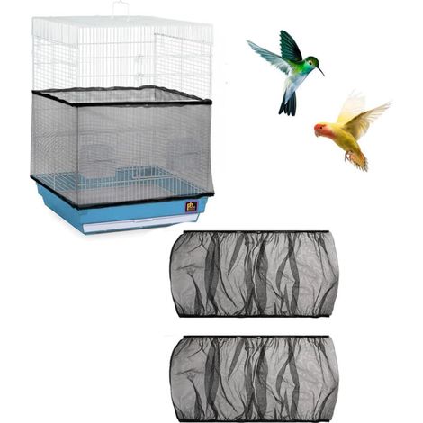 2 x Housse pour cage à oiseaux, filet de protection en nylon lavable, ventilé, anti-poussière et anti-graines, réglable de 150 à 180 cm, noir - L (1/5)