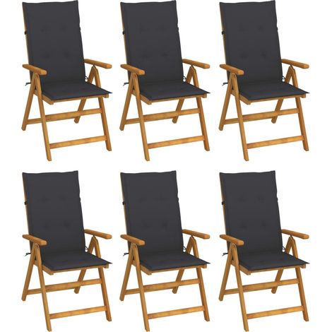 Lot de 6 Chaises de jardin pliables - Chaises d'extérieur pour terrasse/jardin avec coussins Bois d'acacia BV910483 - BonneVie (1/5)