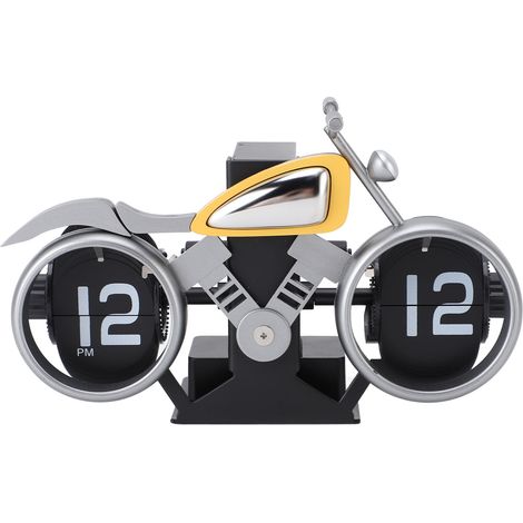 Horloge à Rabat Mécanique Moto Design Rétro en Plastique PVC Argent Jaune 18,8cm pour Bureau Salon Cadeau Idéal (1/5)