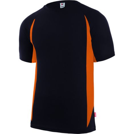 Camiseta técnica bicolor combinada con costadillos a contraste VELILLA Serie 105501 L Negro/Naranja