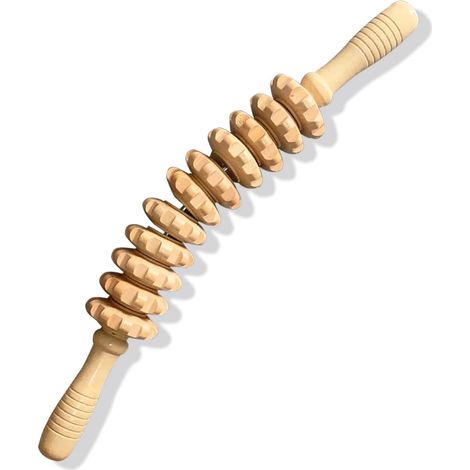 Rouleau de massage en bois Bounabay, masseur abdominal, rouleau de massage avec poignée, convient pour le cou, les jambes, le dos et le corps. (1/5)