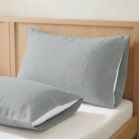 Taies Oreiller 45x70 cm Lot de 2 100% Coton Bleu Gris (1/5)
