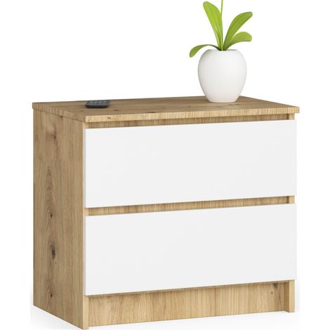 Comodino AKORD K60 Quercia Artisan 60 cm 2 cassetti inserto frontale Bianco 60x40x55 cm
