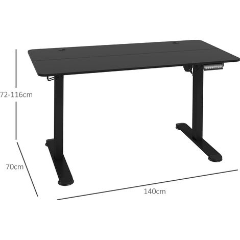 Bureau assis-debout,électrique,avec anticollision,protection contre la surchauffe,options de rangement,140x70x72-116cm,panneau de particules,noir