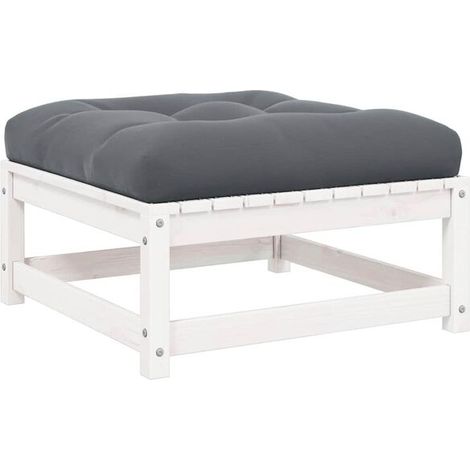 Tabouret de jardin en pin massif blanc avec coussins (1/5)