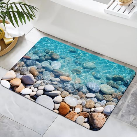 Tapis de bain antidérapant 40 x 60 cm - Lavable - Séchage rapide - Pour douche, baignoire, décoration WC (pierre 4) (1/5)