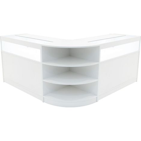 Set Bancone Bianco Theseus LED B1200 LM60 con Ante Scorrevoli, Chiavi, 3 Mobili Espositivi in Vetro con Ripiani Interni, Illuminazione Bianca per Negozio, Gioielli, Abbigliamento (1/5)