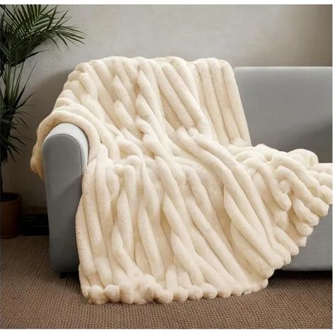 Couverture Plaid Polaire Velours Super Chaude,Double Couche Couverture en Peluche Lapin Artificiel Et Duveteuse (Beige,120x200cm) (1/5)