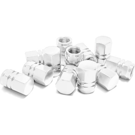 12 Pièces Couvercle Poussière Valve Pneu, Capuchon de Valve Autos en Aluminium, Couvre-Valve Universel pour Voitures, Camions, Motos, Cache-Poussière de Roue de Voitures(Argent) (1/5)