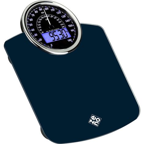 Pèse-personne Hybride - 2-en-1 Digital et Analogique - Jusqu'à 180 kg - Verre trempé épais - Grand écran - Lecture facile - Bleu foncé (1/5)