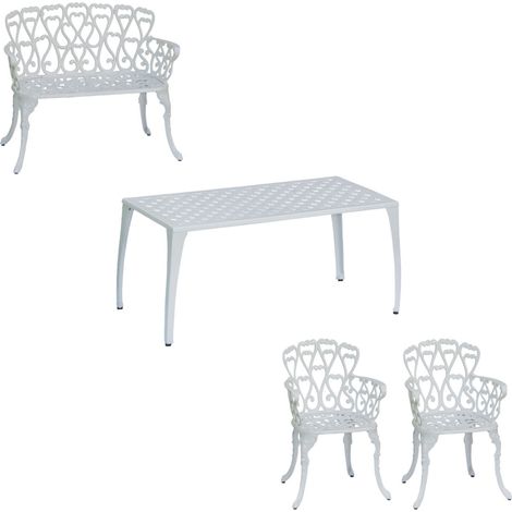Inko 4-teilige Sitzgruppe Eden Alu-Guss weiß Sitzbank/Sessel/Tisch 90x46 cm (1/5)