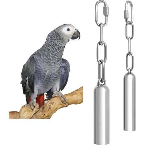 Lot de 2 cloches acier inoxydable - Grand et Petit modèle - Son mélodieux - Jouet interactif perroquets et oiseaux - Argenté (1/5)