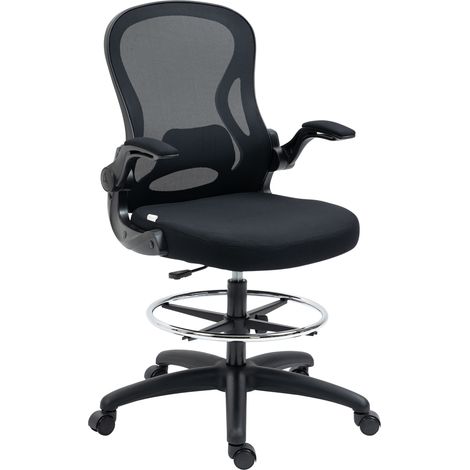 Sedia da Ufficio 59x65x102-122 cm con Supporto Lombare Altezza Regolabile e Braccioli Ribaltabili in Tessuto a Rete Nero (1/5)