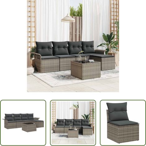 vidaXL Balkonsofa - Gartensofa-set mit Kissen mit Speicher 6 pcs Grau Poly-Rattan (1/5)