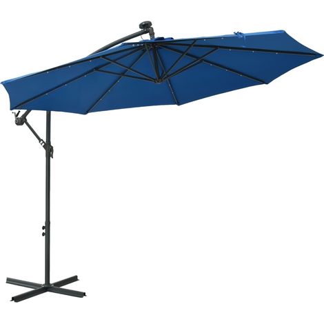 vidaXL Cantilever Garden Parasol with LED Lights and Steel Pole 300 cm Azure (1/5)