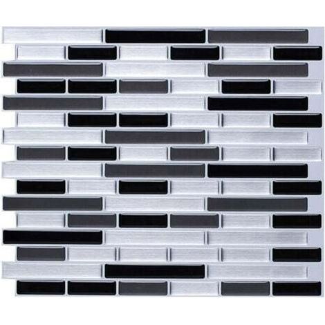 Carta da parati autoadesiva effetto piastrelle argento spazzolato, 28 x 24 cm, stile mosaico, impermeabile, pellicola decorativa per pareti di bagno e cucina.