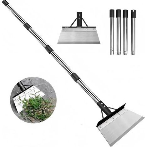 Racloir désherbeur de jardin 160 cm, lame large 24 mm en acier, manche démontable 4 segments, grattoir pour mauvaises herbes, mousses et débris sur terrasse et allée (1/5)