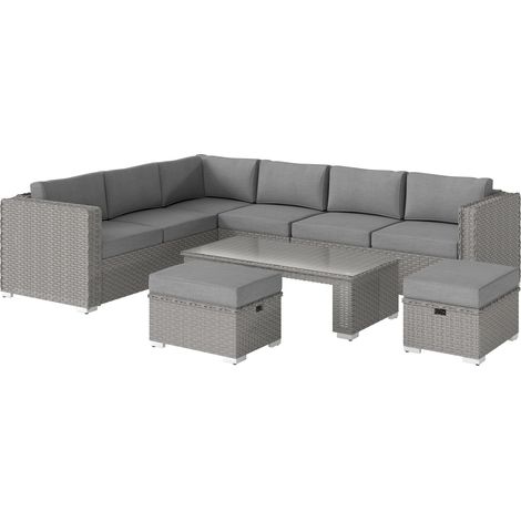 Outsunny 6PC PE Rattan Corner Sofa Set Outdoor Conservatory Furniture w/ Cushion (1/5)