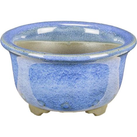 Vaso per bonsai Giapponese Morrisan rotondo in gres smaltato azzurro 7x7x4 cm - B02-8-7A (1/4)
