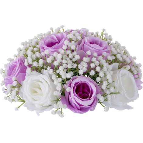 Künstlicher Blumenstrauß für Tischdekoration – Rote Rosen und Seiden-Schleierkraut, Hochzeitsdekoration, Hausparty, DIY-Blumenarrangement, 1 Stück (1/5)