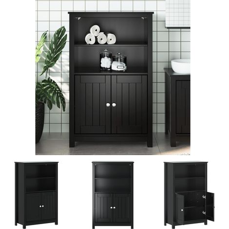 The Living Store Badschrank BERG Schwarz 69,5x34x110 cm Massivholz Kiefer - Badezimmermöbel-Sets (1/5)