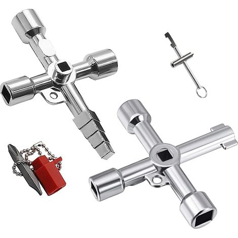 Lot de 3 Clés Universelles pour Armoire Électrique, Clés Carrées, 4 Pans, Clés en Croix, Clés Triangulaires pour Poteau de Fermeture, Robinet, Chauffage (1/5)