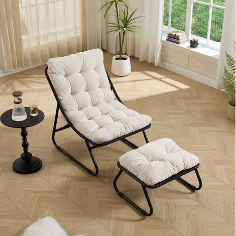 Sdraio con poggiapiedi e cuscino, struttura in acciaio, stile moderno, bianco (1/5)