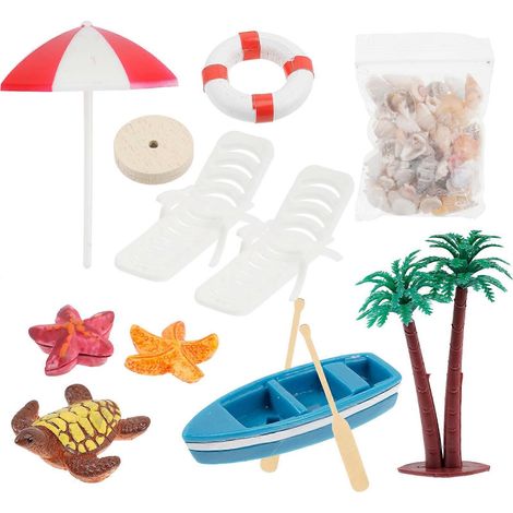 1 ensemble de décoration miniature style plage, micro-paysage, ornement miniature style plage-16.5x4cm (1/3)