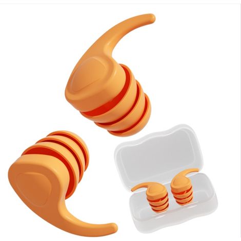 Bouchons d'oreilles antibruit en silicone de 9e génération - Confortables et insonorisés pour dormir, étudier et voyager (orange) (1/4)