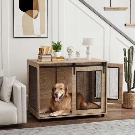 Box pour chien 98 x 60 x 78 cm en bois, marron clair OKMYHOME (1/5)