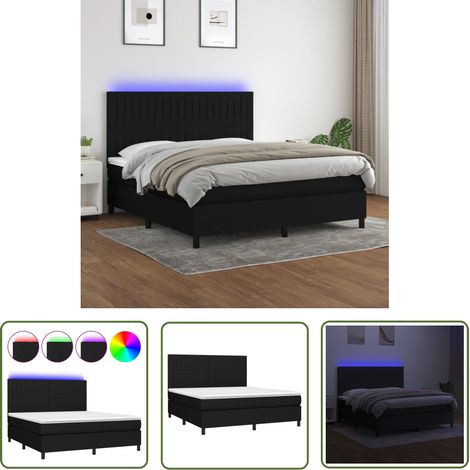 The Living Store Sommier à lattes de lit et matelas et LED Noir 180x200 cm Tissu - Lit Plateforme - Lit Design - Lit Moderne - Lit Avec Rangement - Tête De Lit Ajustable (1/5)